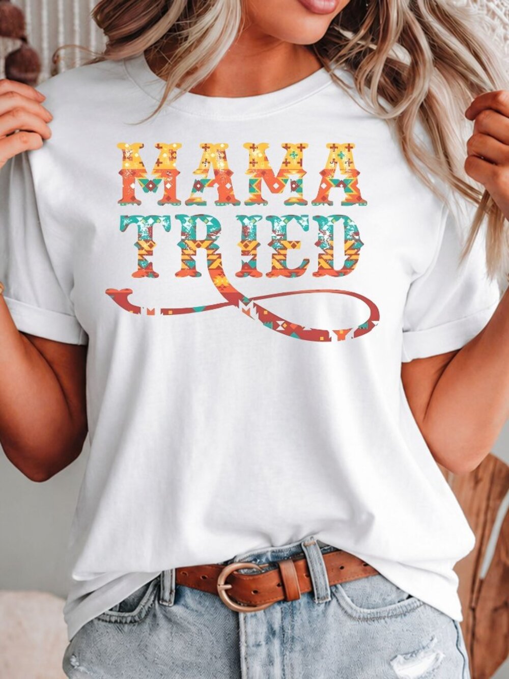 Mama Tried Western Graphic T Shirt Trendy Boutique Style Tee Womens White